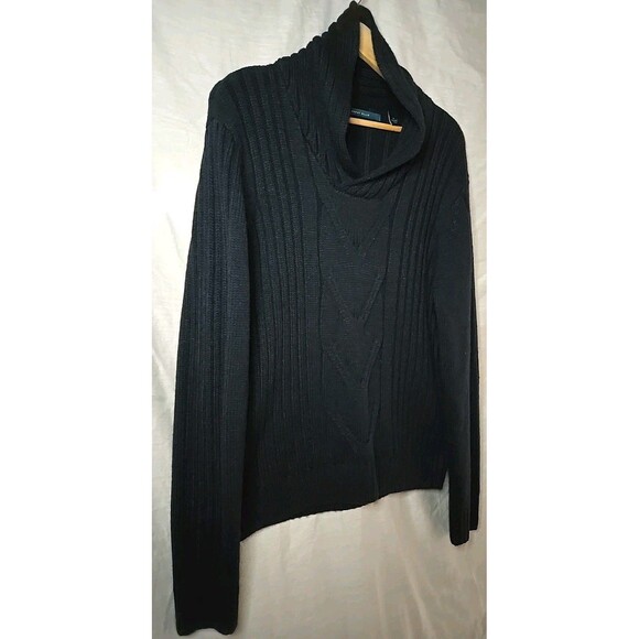 Perry Ellis Wool Cardigan Sweater Chunky Cable Knit, Sz XL, Dark Blue, Dry Clean - Picture 2 of 10